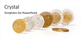  Presentation with egyptian - Beautiful presentation theme featuring collections revenues - old egyptian coins isolated backdrop and a  colored foreground