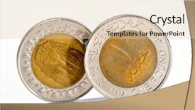  Presentation with egyptian - Beautiful theme featuring collections revenues - old egyptian coins isolated backdrop and a  colored foreground