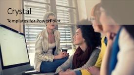  Presentation with collective - Presentation theme having collective - female freelance group on brainstorming background and a mint green colored foreground