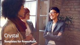  Presentation with collective - PPT layouts featuring collective - group of females at work background and a tawny brown colored foreground