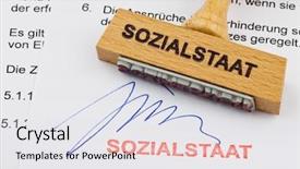  Presentation with stamp - Presentation with collective bargaining - stamp made of wood lying background and a white colored foreground