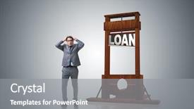  Presentation with loan - Colorful slide deck enhanced with collector cash - businessman in debt and loan backdrop and a gray colored foreground