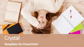  Presentation with student - Slides with college - blonde student worried about exams background and a coral colored foreground