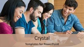  Presentation with exam - Beautiful slide set featuring college - closeup shot of young man backdrop and a coral colored foreground