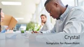  Presentation with student - Beautiful PPT theme featuring college - concentrated african student studying backdrop and a light gray colored foreground