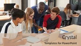  Presentation with cad - Colorful slide deck enhanced with college - design students with teacher working backdrop and a coral colored foreground