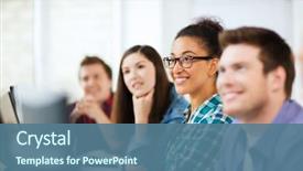  Presentation with computers - Presentation design consisting of college - education concept - students background and a ocean colored foreground