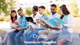  Presentation with international education - Beautiful slides featuring college - education international and technology concept backdrop and a ocean colored foreground