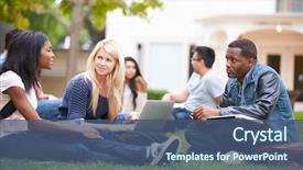  Presentation with college students - Theme consisting of college - group of university students working background and a ocean colored foreground