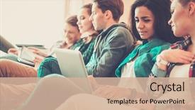  Presentation with college students - Audience pleasing PPT theme consisting of college - group of young students preparing backdrop and a soft green colored foreground