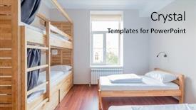  Presentation with beds - Cool new theme with college - hostel dormitory beds arranged backdrop and a light gray colored foreground