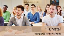  Presentation with nurse students - PPT theme having college - many students in seminar studying background and a coral colored foreground