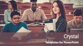  Presentation with college students - Colorful slide deck enhanced with college - multinational group of cheerful students backdrop and a tawny brown colored foreground