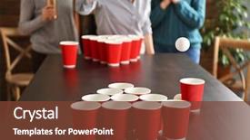  Presentation with beer pong table - Presentation theme with college - people playing beer pong background and a tawny brown colored foreground