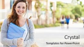  Presentation with college campus - Cool new presentation theme with group of senior friends making a toast at outdoor dinner party backdrop and a coral colored foreground.