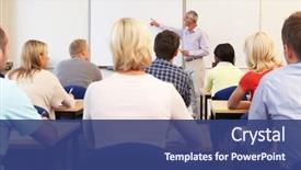  Presentation with teaching - Slide set consisting of college - senior tutor teaching class background and a ocean colored foreground