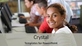  Presentation with student - Cool new slides with college - smiling student girl sitting backdrop and a light gray colored foreground