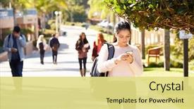  Presentation with college campus - Colorful PPT layouts enhanced with college - students walking outdoors on university backdrop and a yellow colored foreground