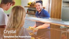  Presentation with canteen - Slide deck enhanced with college - teenage students being served meal background and a coral colored foreground