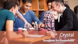  Presentation with class - Audience pleasing slides consisting of college abroad - conversation between friends after class backdrop and a coral colored foreground