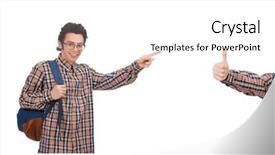  Presentation with student behavior management - Presentation theme having college abroad - student with backpack isolated background and a white colored foreground