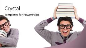  Presentation with subtle books - PPT theme enhanced with college abroad - student with books isolated background and a  colored foreground