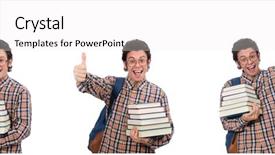  Presentation with tan book stack stacks of books - Cool new theme with college abroad - student with books isolated backdrop and a  colored foreground