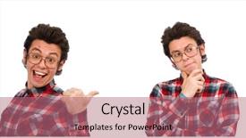  Presentation with student - Beautiful PPT theme featuring college abroad - young male student isolated backdrop and a  colored foreground