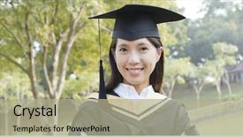  Presentation with graduation black graduate hat - Cool new slides with college adjustment - asian young woman graduation backdrop and a mint green colored foreground