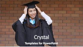  Presentation with graduation black graduate hat - PPT theme consisting of college adjustment - graduation woman adjust the gown background and a dark gray colored foreground