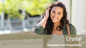  Presentation with university - Cool new PPT layouts with college adjustment - happy young beautiful woman walking backdrop and a coral colored foreground
