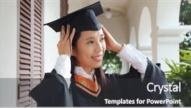  Presentation with graduation black graduate hat - Theme having college adjustment - woman wearing graduation gown background and a dark gray colored foreground