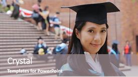  Presentation with graduation black graduate hat - Slide set featuring college adjustment - woman with graduation gown background and a gray colored foreground