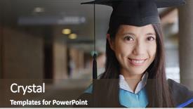  Presentation with graduation black graduate hat - PPT theme enhanced with college adjustment - woman with graduation gown background and a tawny brown colored foreground