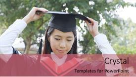  Presentation with graduation black graduate hat - Cool new slides with college adjustment - young woman wear graduation gown backdrop and a  colored foreground