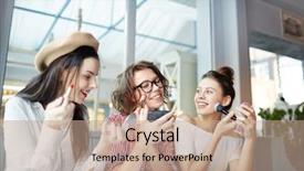  Presentation with women gathering - Slide deck with college and correcting makeup background and a coral colored foreground