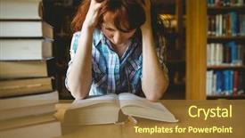  Presentation with university library - Audience pleasing PPT theme consisting of college anxiety - mature student studying in library backdrop and a tawny brown colored foreground