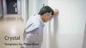  Presentation with professor - PPT theme featuring college anxiety - worried professor leaning on wall background and a soft green colored foreground