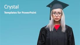  Presentation with woman crying - PPT theme consisting of college anxiety - young blonde woman wearing graduate background and a teal colored foreground