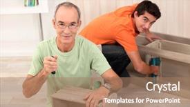  Presentation with furniture - PPT theme having college assembly - father and son assembling furniture background and a coral colored foreground