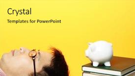  Presentation with piggy bank is evil - Colorful presentation design enhanced with student loan - man lying next backdrop and a white colored foreground