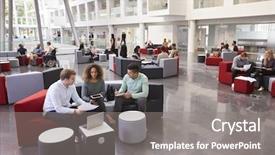  Presentation with student nurse teaching university - PPT layouts enhanced with college campus - students sitting in university atrium background and a gray colored foreground