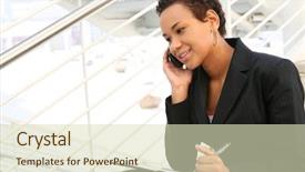  Presentation with african american in business - Audience pleasing presentation design consisting of college career - pretty african american business woman backdrop and a soft green colored foreground