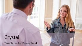  Presentation with female college student uti - Audience pleasing slides consisting of college clubs - female teenage student having discussion backdrop and a  colored foreground