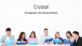  Presentation with diverse group of children reading - Presentation theme enhanced with college clubs - group of people reading books background and a white colored foreground