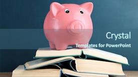  Presentation with bank - PPT theme having college costing - piggy bank with books background and a ocean colored foreground