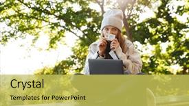  Presentation with credit card - PPT layouts consisting of college credits - happy young woman dressed background and a yellow colored foreground