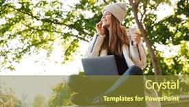  Presentation with credit card - Beautiful slides featuring college credits - happy young woman dressed backdrop and a tawny brown colored foreground