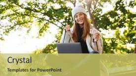  Presentation with happy birthday card brother - PPT theme featuring college credits - happy young woman dressed background and a yellow colored foreground