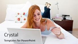  Presentation with young man holdng laptop on lap money - Audience pleasing presentation theme consisting of college credits - young girl using a laptop backdrop and a sky blue colored foreground